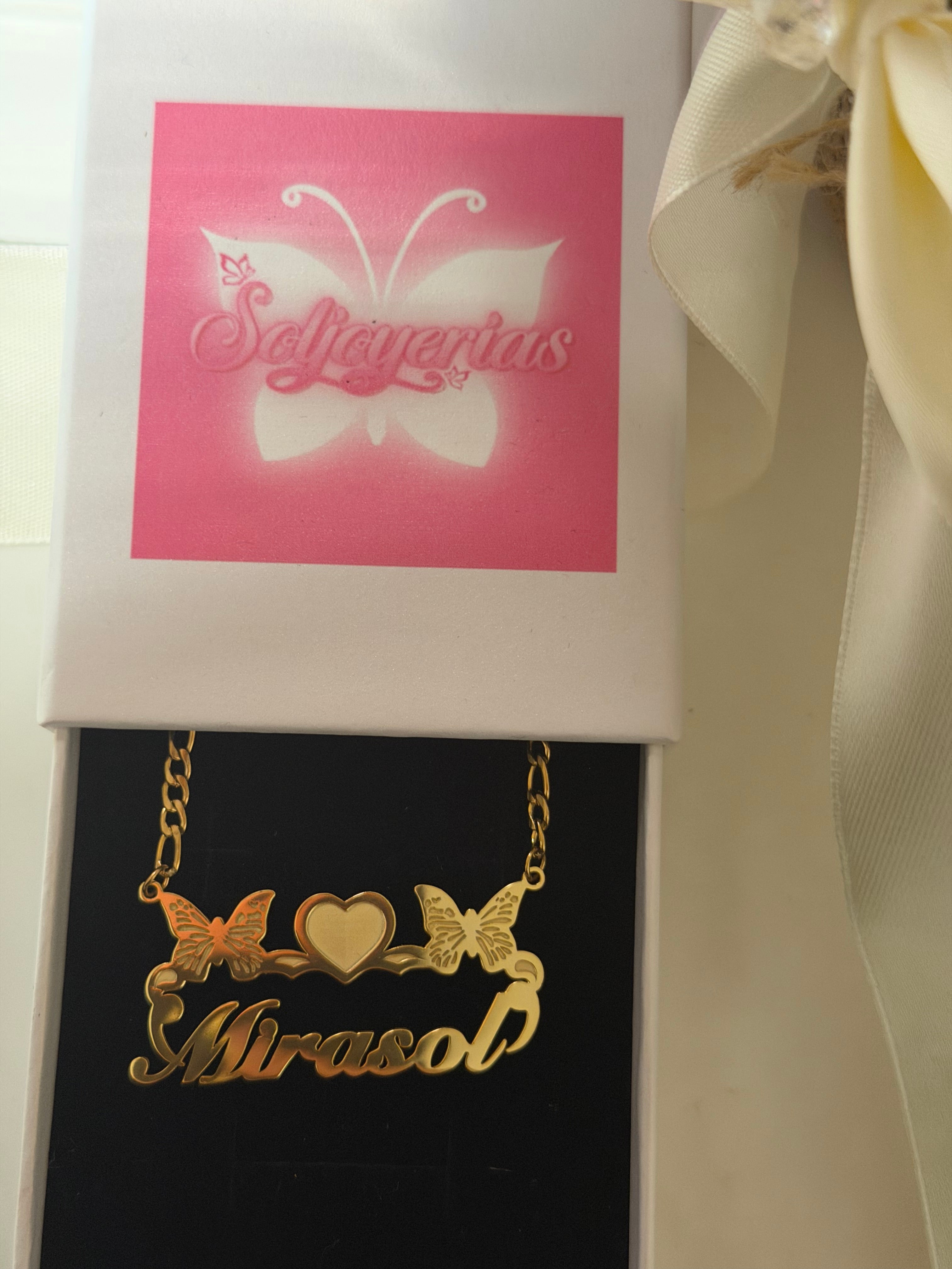 Double butterfly name necklace