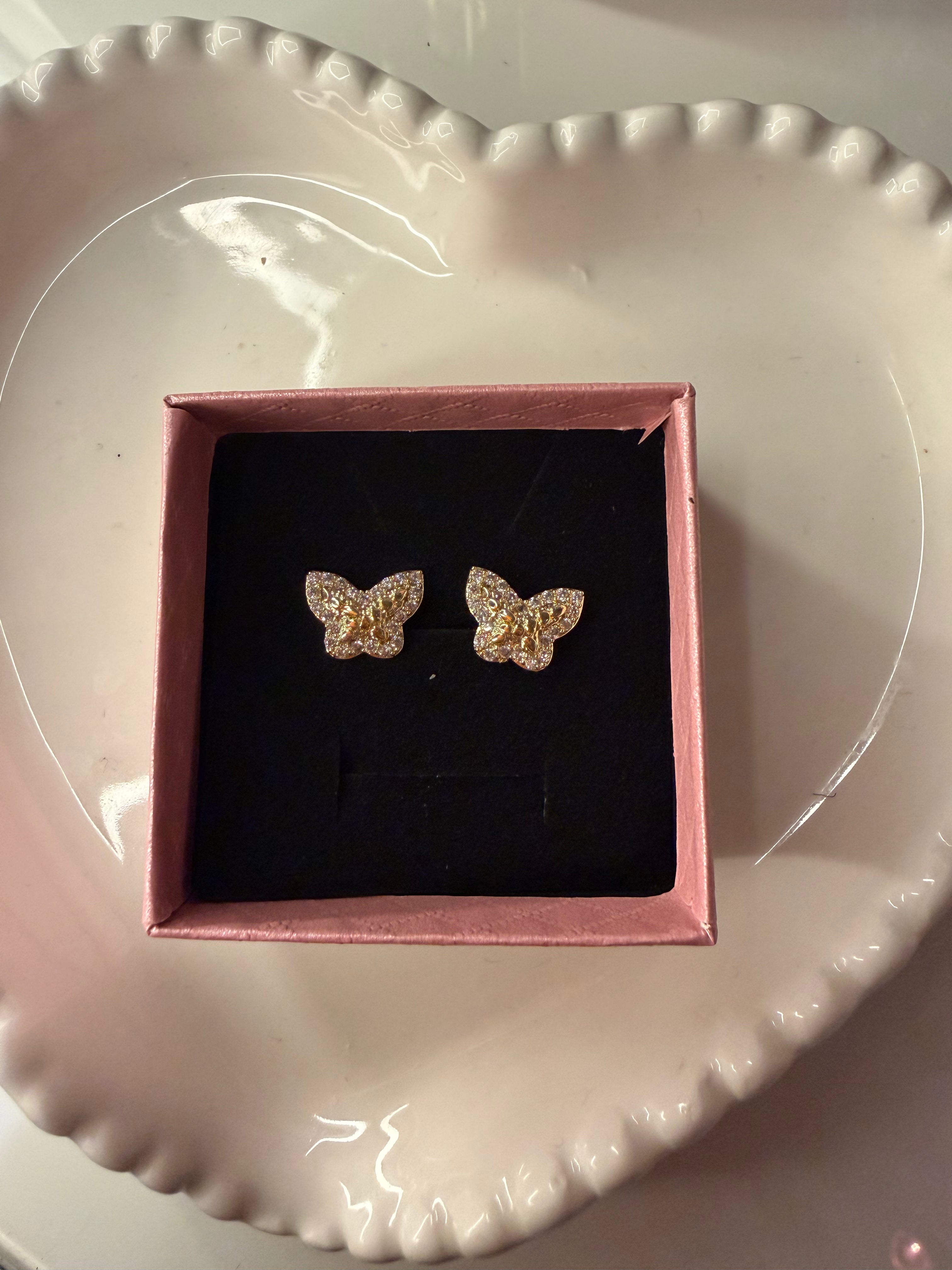 Sparkly butterfly nugget earrings