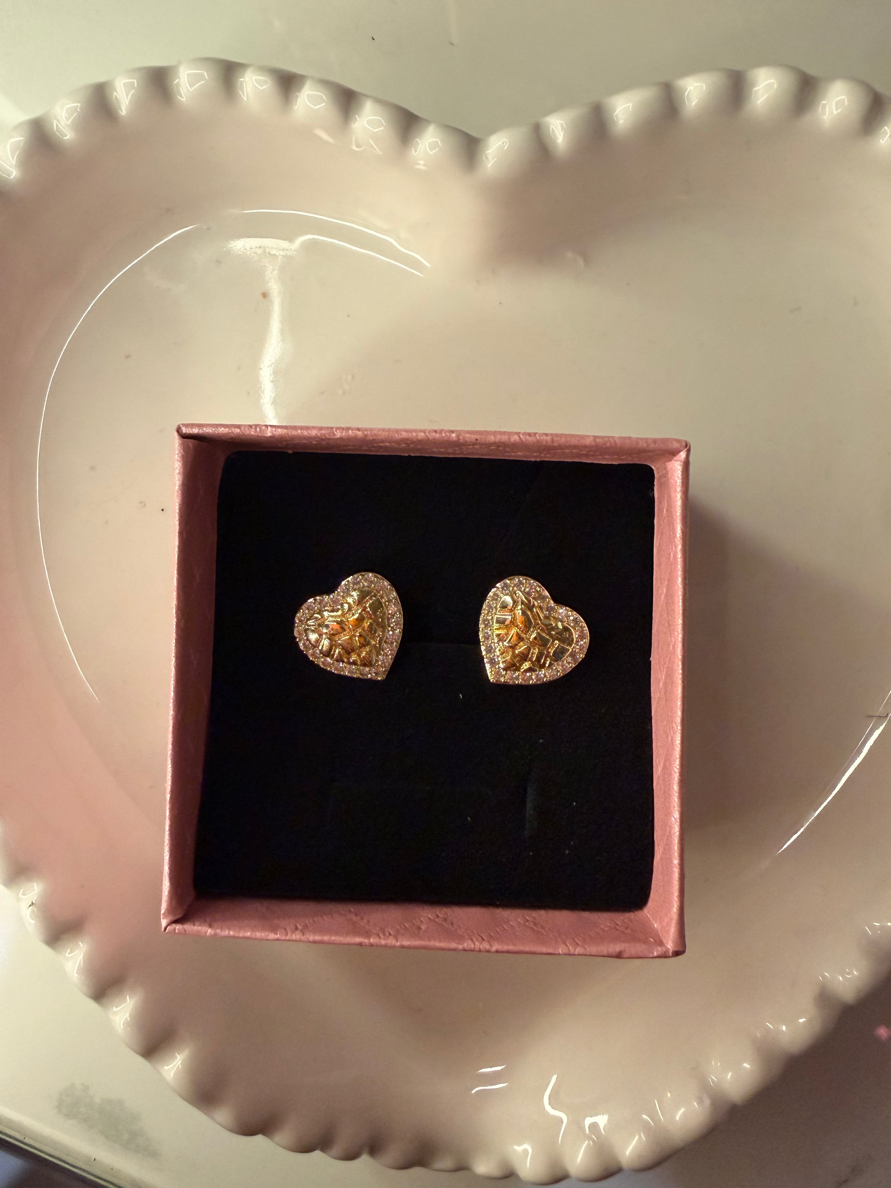Heart sparkly nugget earrings